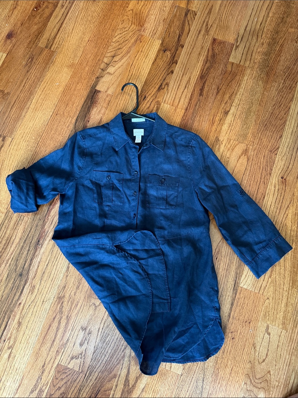 Chico's Navy  100% LINEN Button-Up Shirt